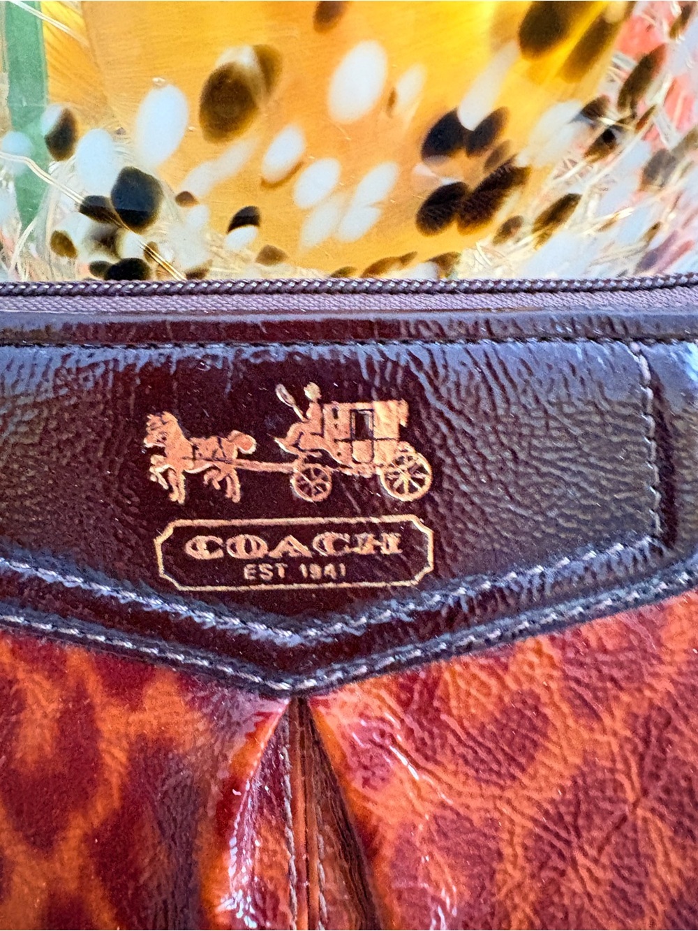 Coach Tortoiseshell Brown and Black Leather Wristlet - Picture 2 of 3